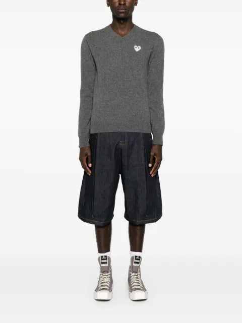 Comme Des Garçons Play Heart-patch V-neck wool jumper