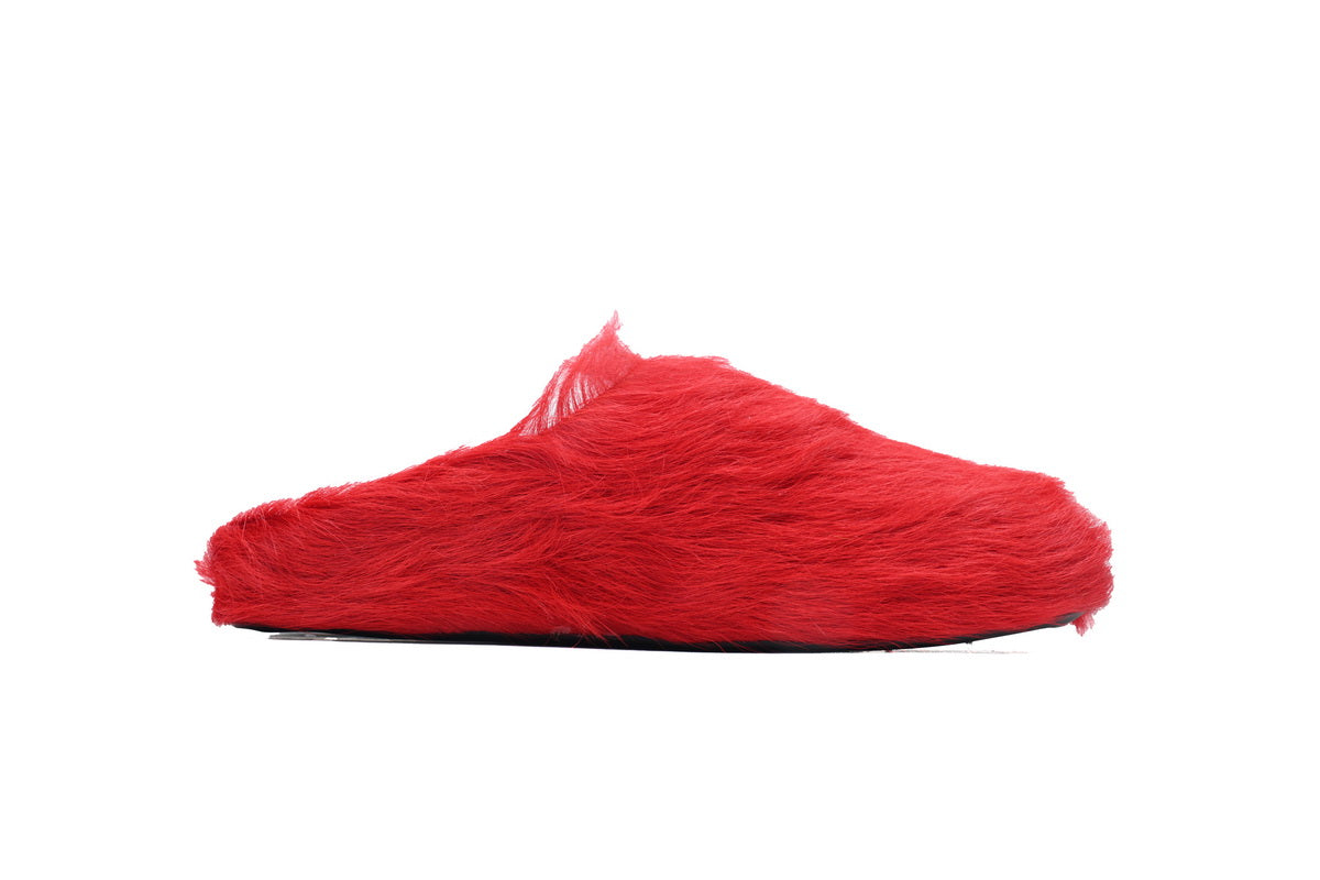 MARNI Long-Hair Calfskin Fussbett Sabot Red
